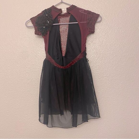 Custom solo Dance Costume burgundy velvet burnout rhinestoned dress IC/MC - Picture 5 of 12